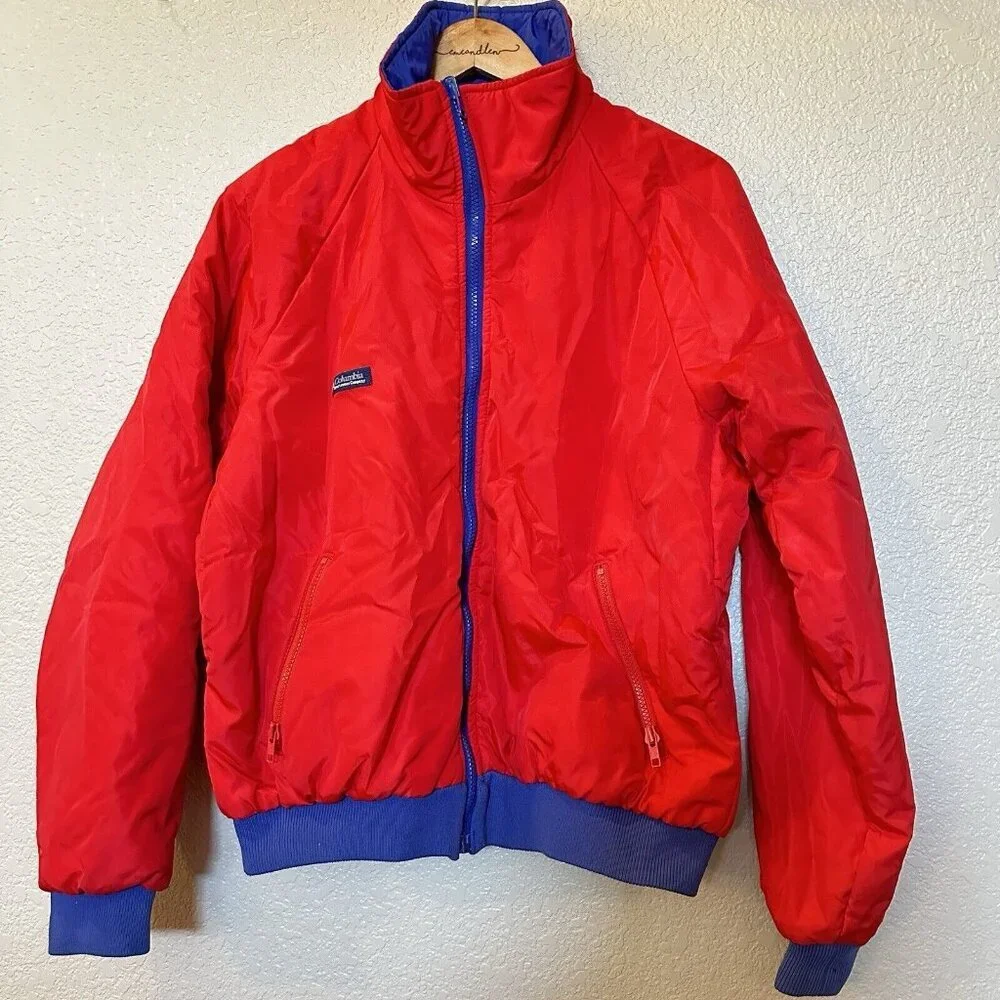 Columbia Jacket Thinsulate Red Purple Reversible Nylon Men’s‎ Size L Large VTG